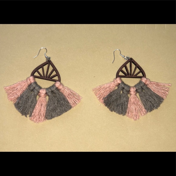 Jewelry - Handmade Wood & Macrame Boho style Earrings.
